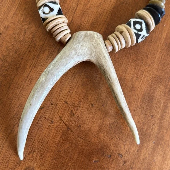 Natural Antler Pendant Necklace with Beads by Anchor Beads - Picture 2 of 4